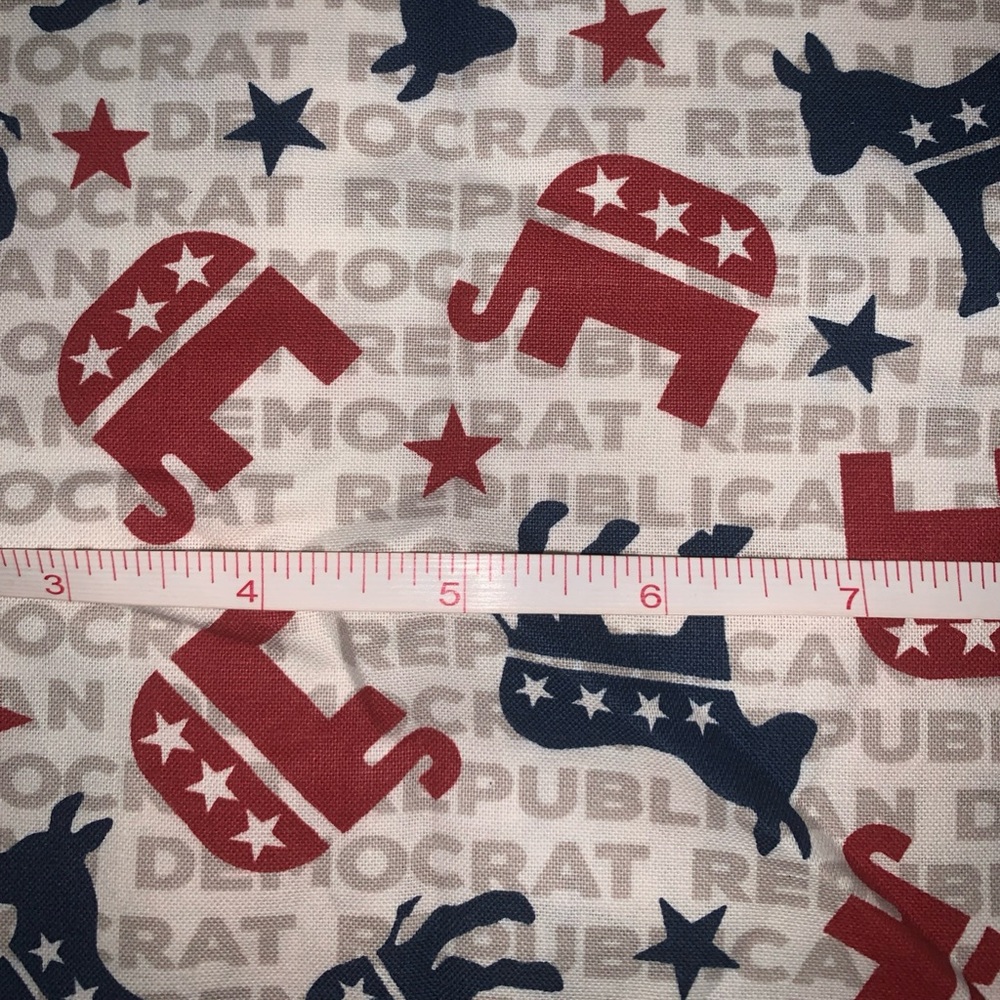 Democrat & Republican Party  Cotton Fabric By Joanna Cotton 18” By 45” half yd